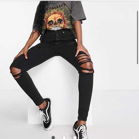Topshop Denim - Top Shop Jamie high waist ripped black jeans